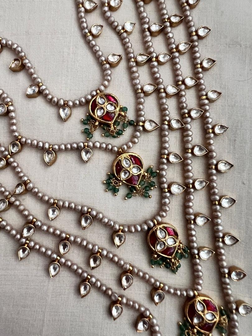 Gold polish five layer kundan & ruby motifs with pearls (Copy)-Silver Neckpiece-CI-House of Taamara