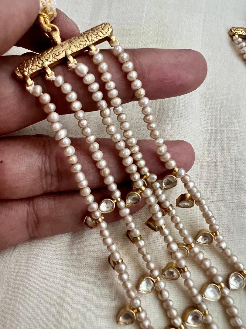 Gold polish five layer kundan & ruby motifs with pearls (Copy)-Silver Neckpiece-CI-House of Taamara