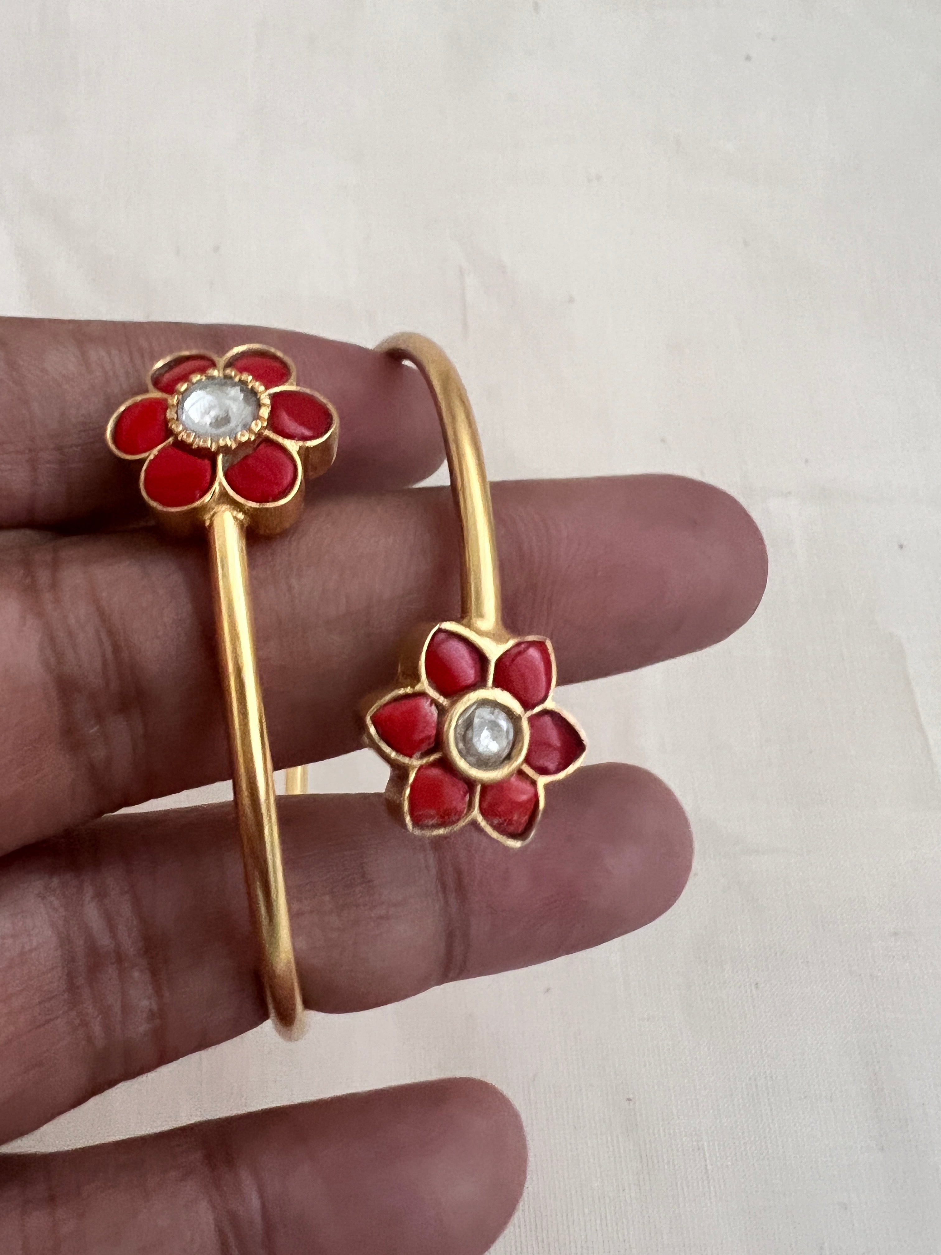 Gold polish flower coral stones adjustable kada-Silver Bracelet-CI-House of Taamara