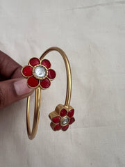 Gold polish flower coral stones adjustable kada-Silver Bracelet-CI-House of Taamara