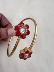 Gold polish flower coral stones adjustable kada-Silver Bracelet-CI-House of Taamara