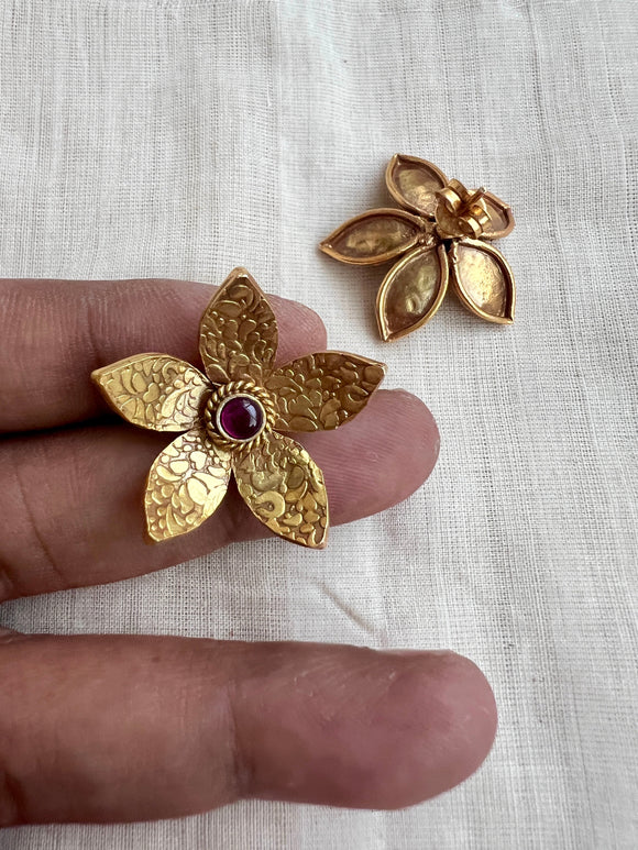 Gold polish flower shape studs-Earrings-CI-House of Taamara