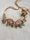 Gold polish fusion choker with stringed pearls and jade beads-Silver Neckpiece-CI-House of Taamara