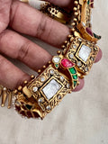 Gold polish fusion necklace with kundan, ruby and emeralds-Silver Neckpiece-CI-House of Taamara