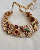 Gold polish fusion necklace with kundan, ruby & emeralds-Silver Neckpiece-CI-House of Taamara
