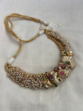 Gold polish fusion necklace with kundan, ruby & emeralds-Silver Neckpiece-CI-House of Taamara