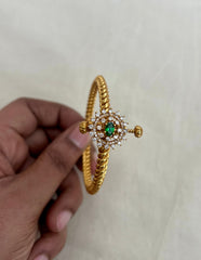 Gold polish golusu bangle with CZ & emerald stones, 2.5-Silver Bracelet-CI-House of Taamara