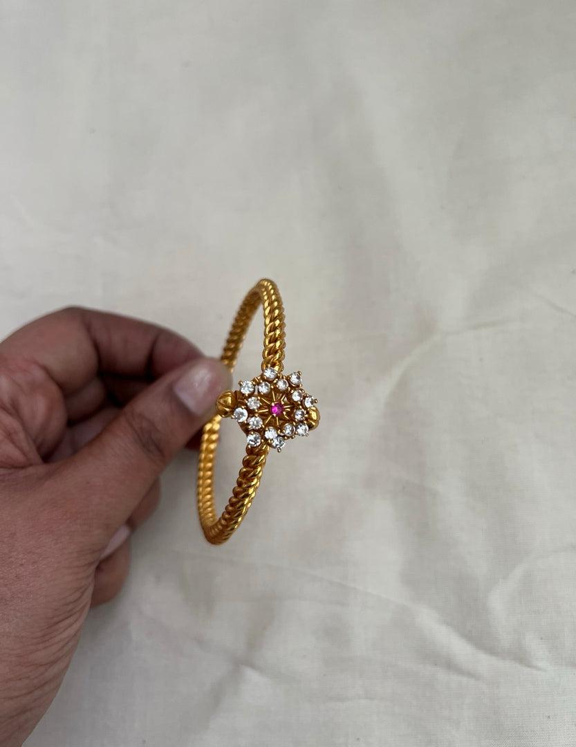 Gold polish golusu bangle with CZ stones, 2.5-Silver Bracelet-CI-House of Taamara