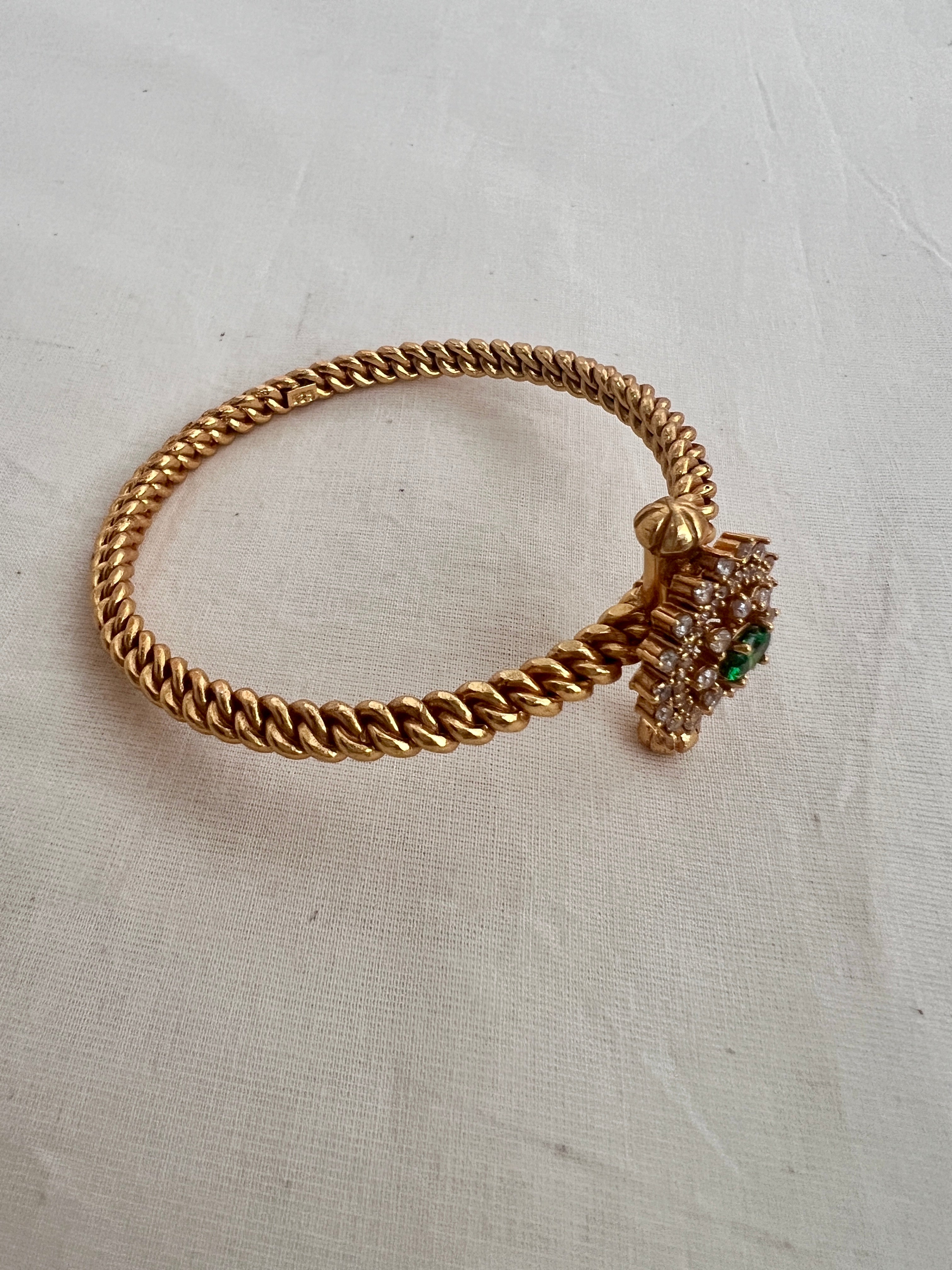 Gold polish golusu bangle with zircon & emerald stones-Silver Bracelet-CI-House of Taamara