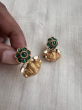 Gold polish green kemp dholki studs-Earrings-CI-House of Taamara