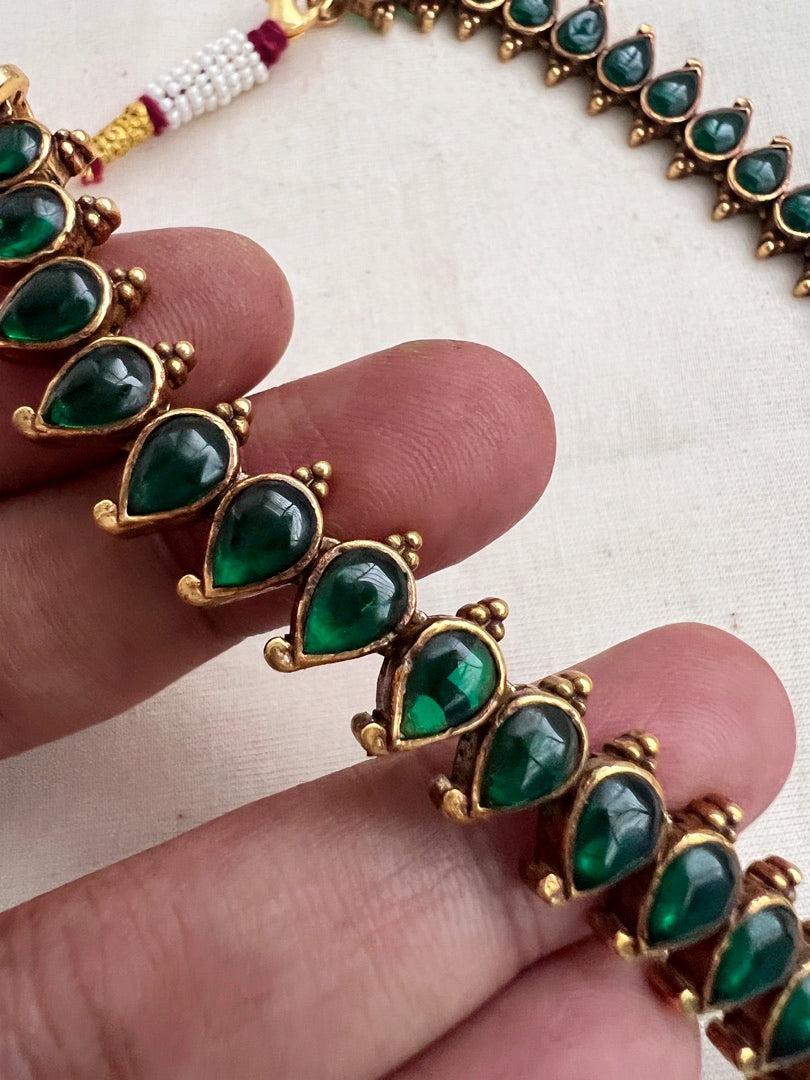 Gold polish green kemp small mango necklace-Silver Neckpiece-CI-House of Taamara