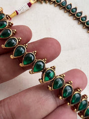 Gold polish green kemp small mango necklace-Silver Neckpiece-CI-House of Taamara