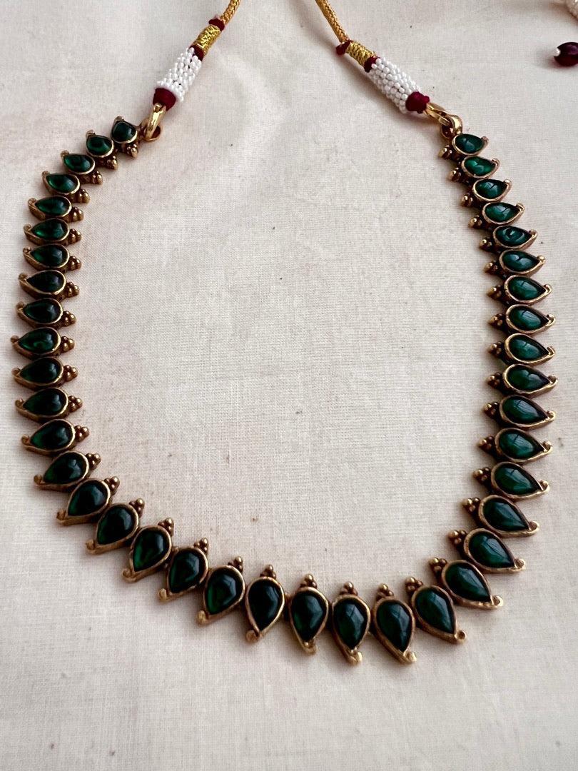 Gold polish green kemp small mango necklace-Silver Neckpiece-CI-House of Taamara