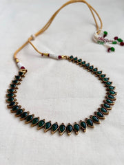 Gold polish green kemp small mango necklace-Silver Neckpiece-CI-House of Taamara