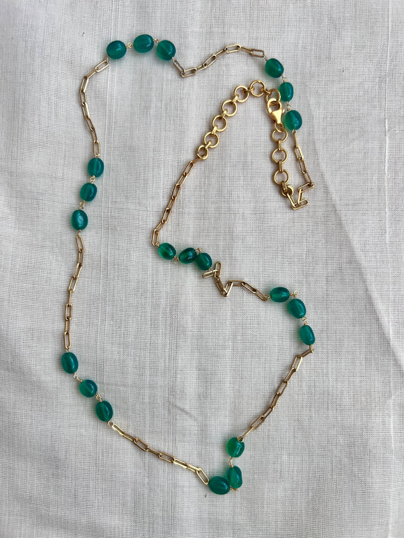 Gold polish green onyx beads chain-Silver Neckpiece-CI-House of Taamara