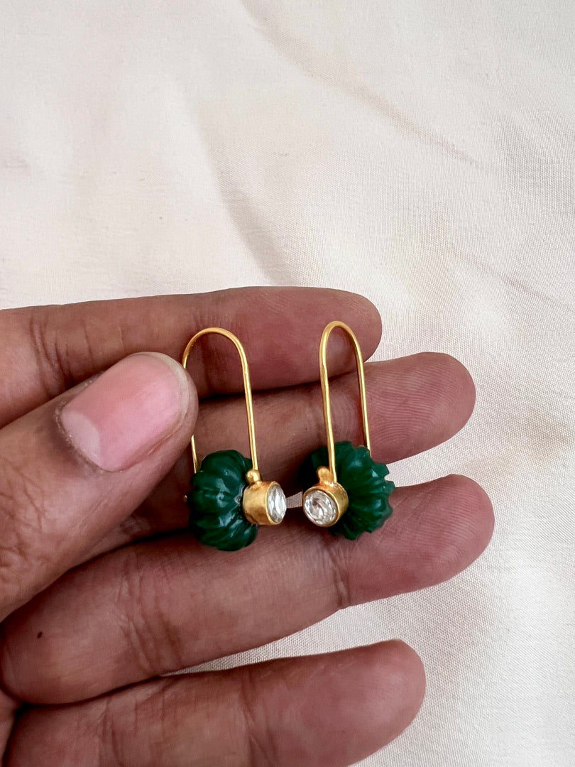 Gold polish green onyx hangings-Earrings-CI-House of Taamara