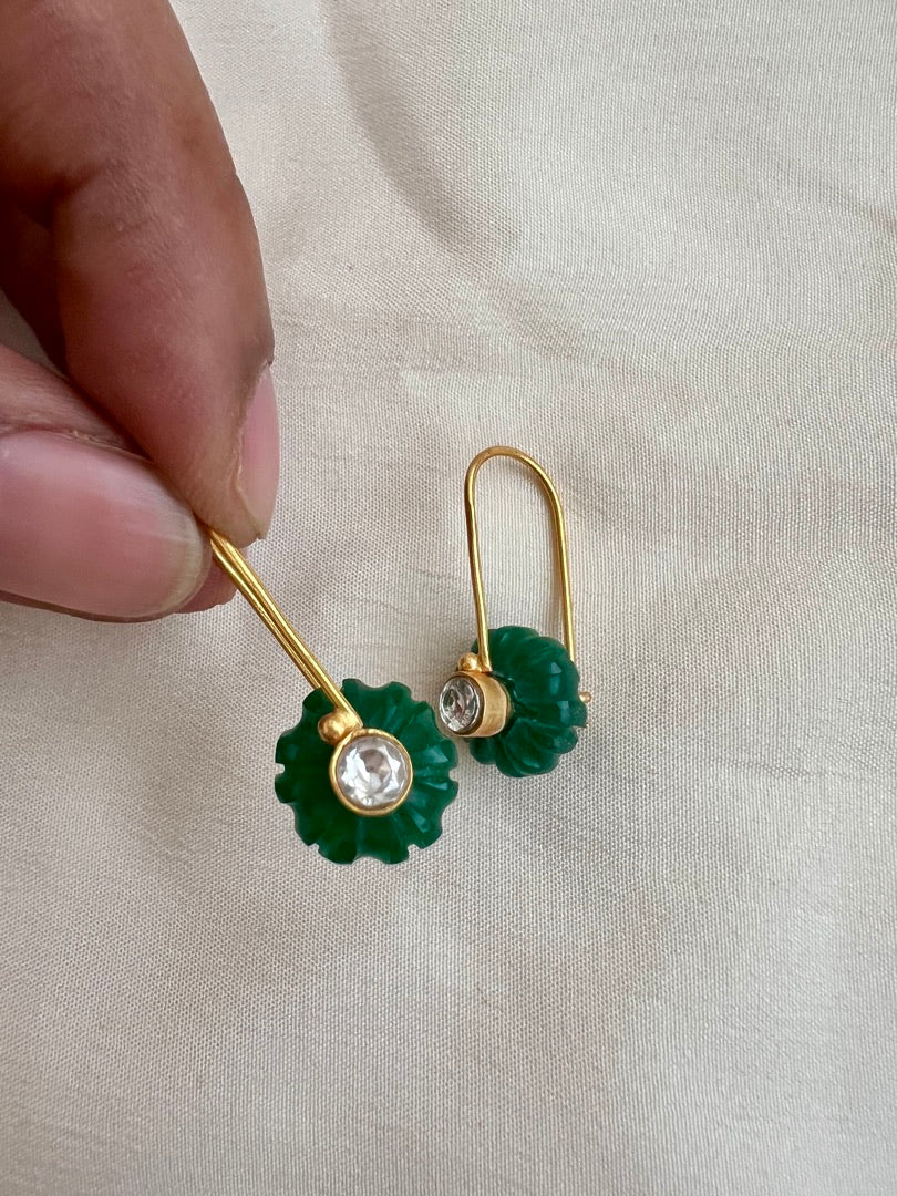 Gold polish green onyx hangings-Earrings-CI-House of Taamara