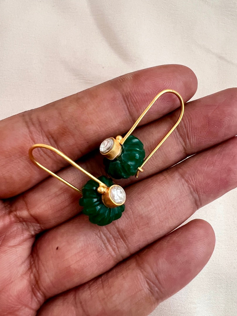 Gold polish green onyx hangings-Earrings-CI-House of Taamara