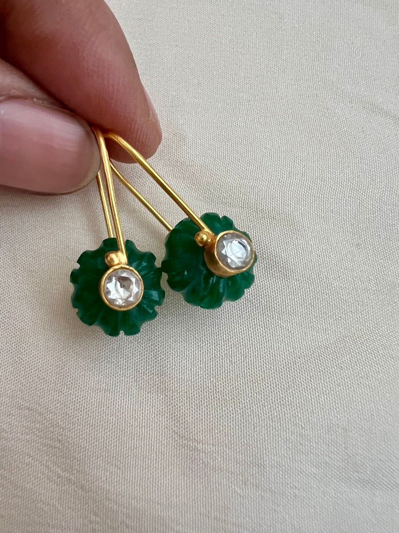 Gold polish green onyx hangings-Earrings-CI-House of Taamara