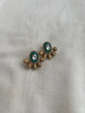 Gold polish green onyx with kundan inlay work studs-Earrings-CI-House of Taamara