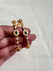 Gold polish green & zircon bangles, PAIR, 2.4-Silver Bracelet-CI-House of Taamara
