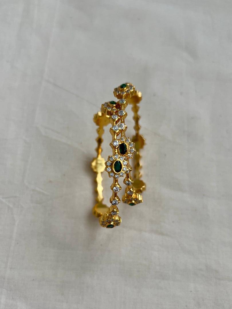 Gold polish green & zircon bangles, PAIR, 2.4-Silver Bracelet-CI-House of Taamara