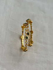 Gold polish green & zircon bangles, PAIR, 2.4-Silver Bracelet-CI-House of Taamara