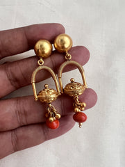 Gold polish hangings with coral beads-Earrings-CI-House of Taamara