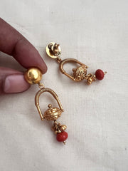 Gold polish hangings with coral beads-Earrings-CI-House of Taamara