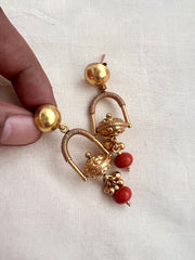 Gold polish hangings with coral beads-Earrings-CI-House of Taamara