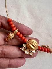 Gold polish hasli with coral beads & nakshi motifs-Silver Neckpiece-CI-House of Taamara