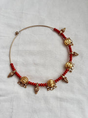 Gold polish hasli with coral beads & nakshi motifs-Silver Neckpiece-CI-House of Taamara