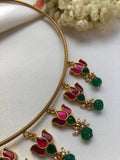 Gold polish hasli with kundan flower & green pumpkin beads-Silver Neckpiece-PL-House of Taamara