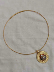 Gold polish hasli with navrathana pendant-Silver Neckpiece-CI-House of Taamara