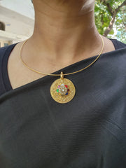 Gold polish hasli with navrathana pendant-Silver Neckpiece-CI-House of Taamara