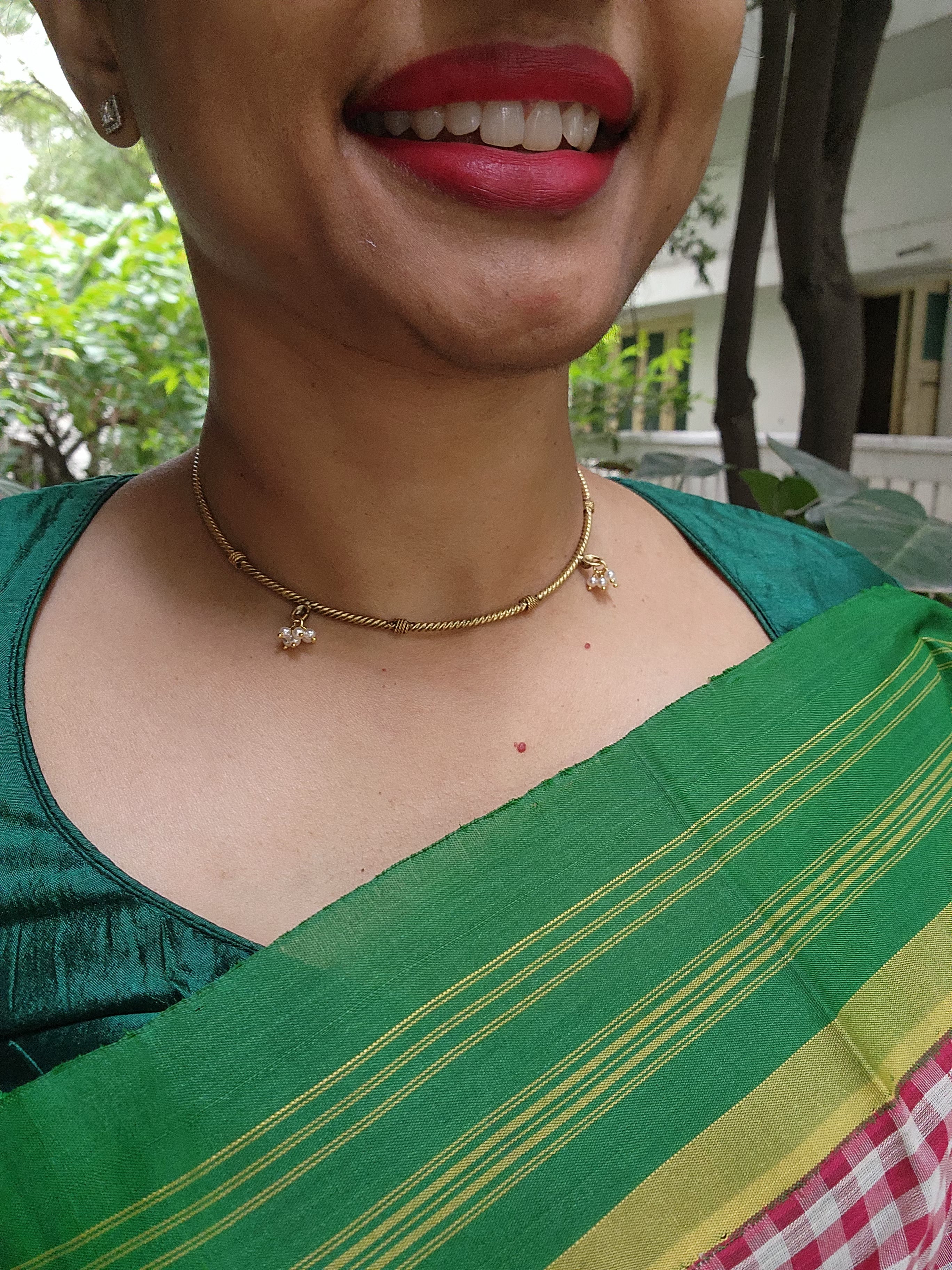 Gold polish hasli with pearls bunch-Silver Neckpiece-CI-House of Taamara