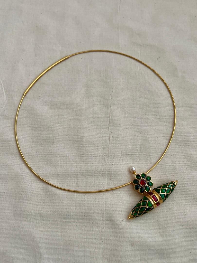 Gold polish hasli with ruby & emerald tawiz pendant-Silver Neckpiece-CI-House of Taamara