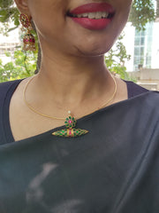Gold polish hasli with ruby & emerald tawiz pendant-Silver Neckpiece-CI-House of Taamara