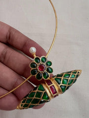 Gold polish hasli with ruby & emerald tawiz pendant-Silver Neckpiece-CI-House of Taamara