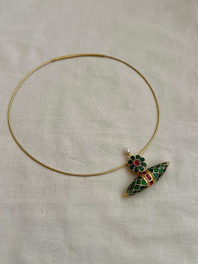 Gold polish hasli with ruby & emerald tawiz pendant-Silver Neckpiece-CI-House of Taamara