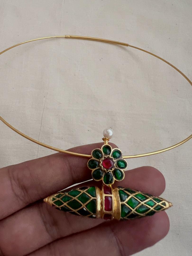 Gold polish hasli with ruby & emerald tawiz pendant-Silver Neckpiece-CI-House of Taamara