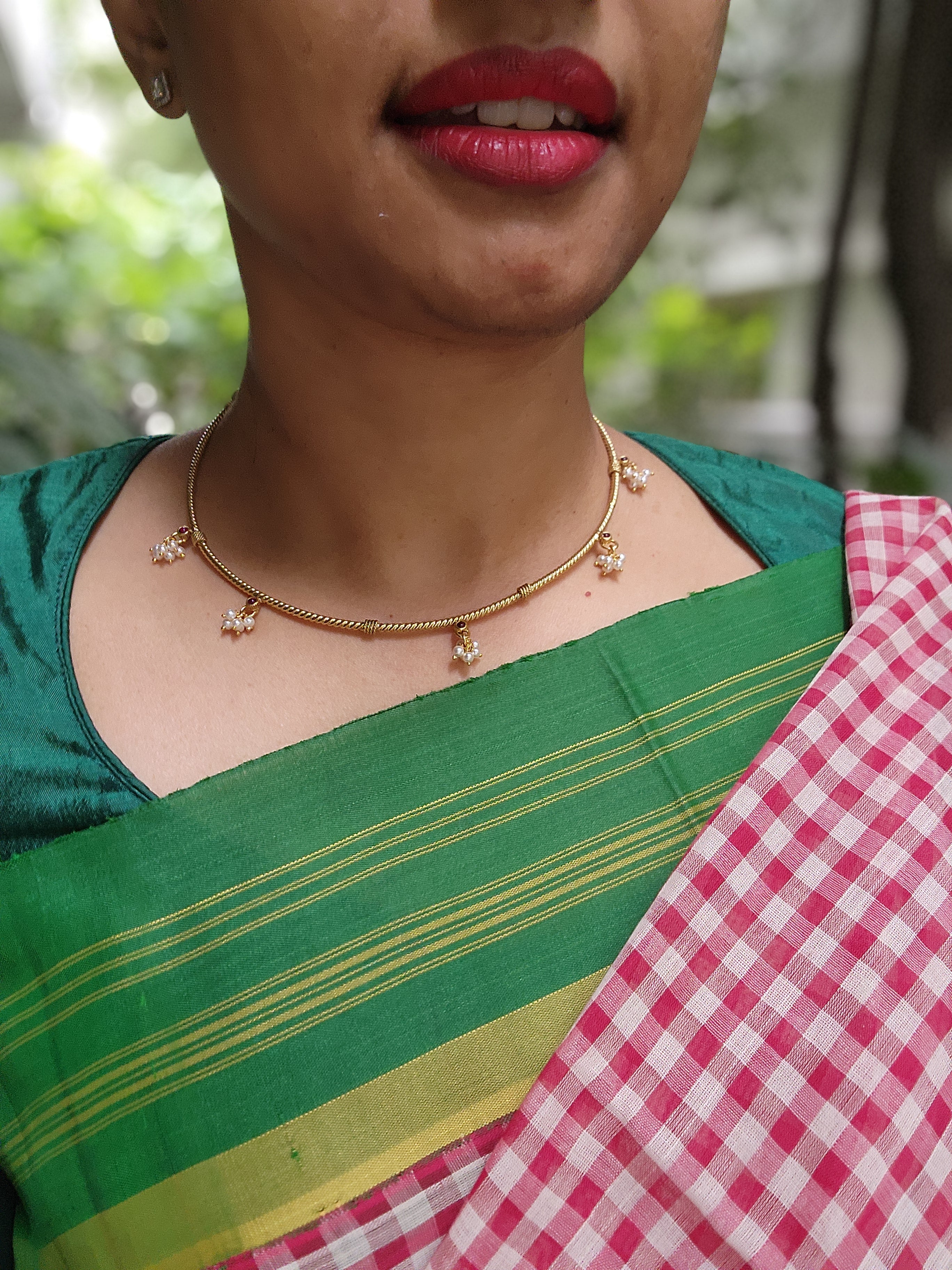 Gold polish hasli with ruby & pearls bunch-Silver Neckpiece-CI-House of Taamara