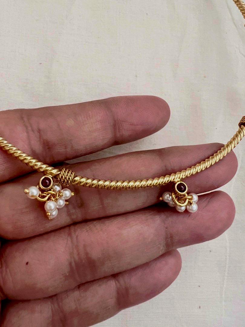 Gold polish hasli with ruby & pearls bunch-Silver Neckpiece-CI-House of Taamara