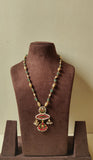 Gold polish jade & pearl beads chain with kundan, emerald and ruby pendant-Silver Neckpiece-CI-House of Taamara