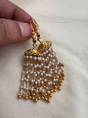 Gold polish jhumka with long pearls-Earrings-CI-House of Taamara