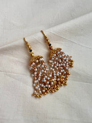 Gold polish jhumka with long pearls-Earrings-CI-House of Taamara