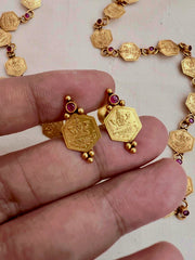 Gold polish kasumala necklace with earrings, SET-Silver Neckpiece-CI-House of Taamara