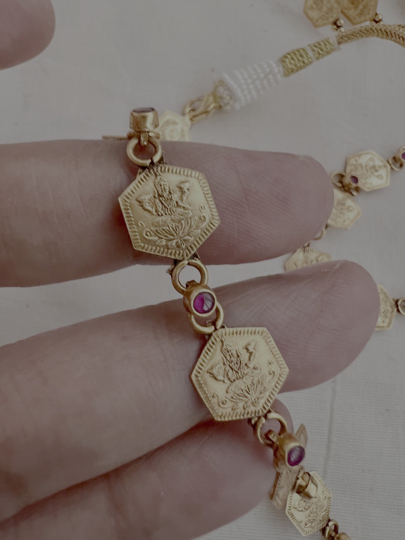 Gold polish kasumala necklace with earrings, SET-Silver Neckpiece-CI-House of Taamara