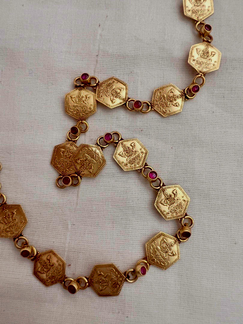 Gold polish kasumala necklace with earrings, SET-Silver Neckpiece-CI-House of Taamara