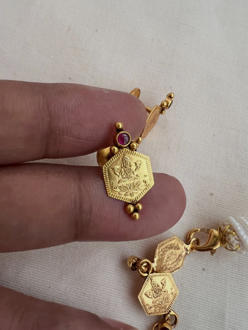 Gold polish kasumala necklace with earrings, SET-Silver Neckpiece-CI-House of Taamara